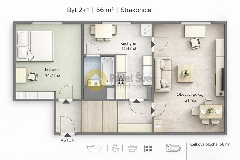 Prodej bytu 2+1, 56 m2 - Strakonice/Sídliště 1.máje