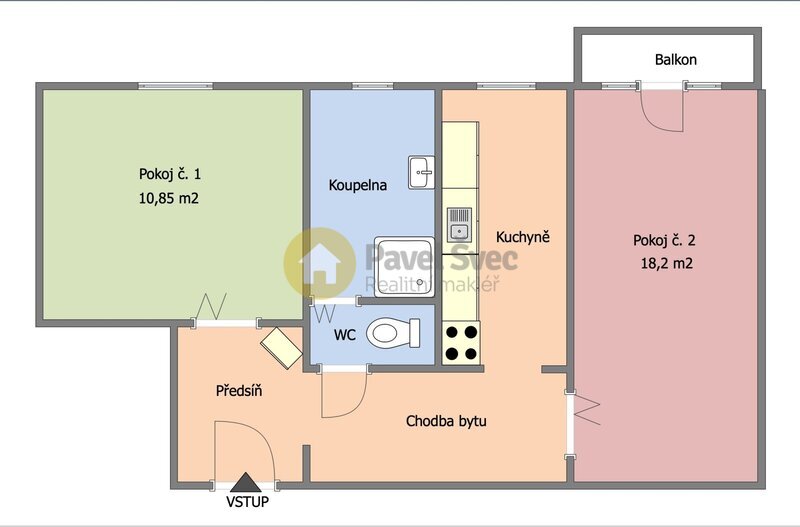 Pronájem pěkného 2+1 s balkonem, 52 m2 ul. Dr. Jiřího Fifky, Strakonice