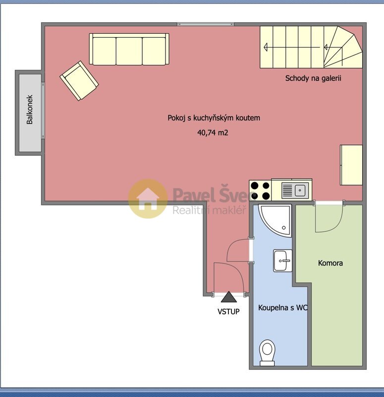 Pronájem mezonetu 1+kk, 61 m2, balkon, komora, Strakonice