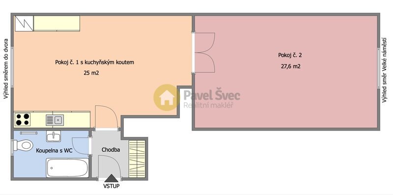 Pronájem bytu 2+kk, 60 m2, centrum města Strakonic