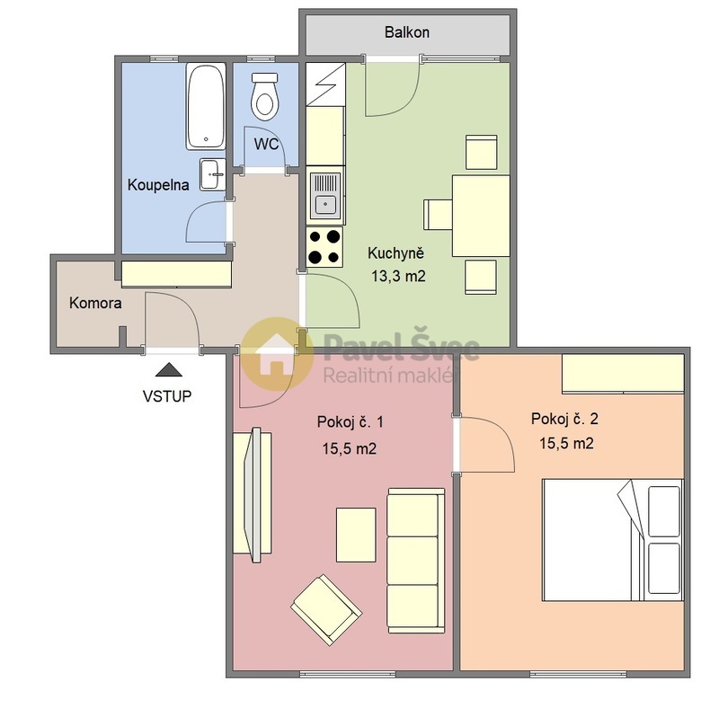 Pronájem bytu 2+1, 60 m2, balkon, komora, ul. Bavorova, Strakonice