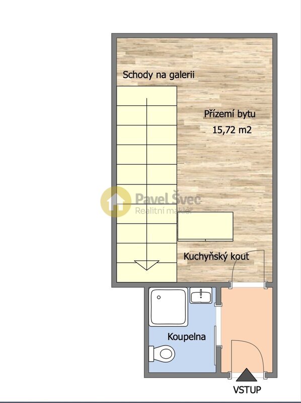 Pronájem mezonetového bytu 1+kk, 32 m2, centrum města Strakonic